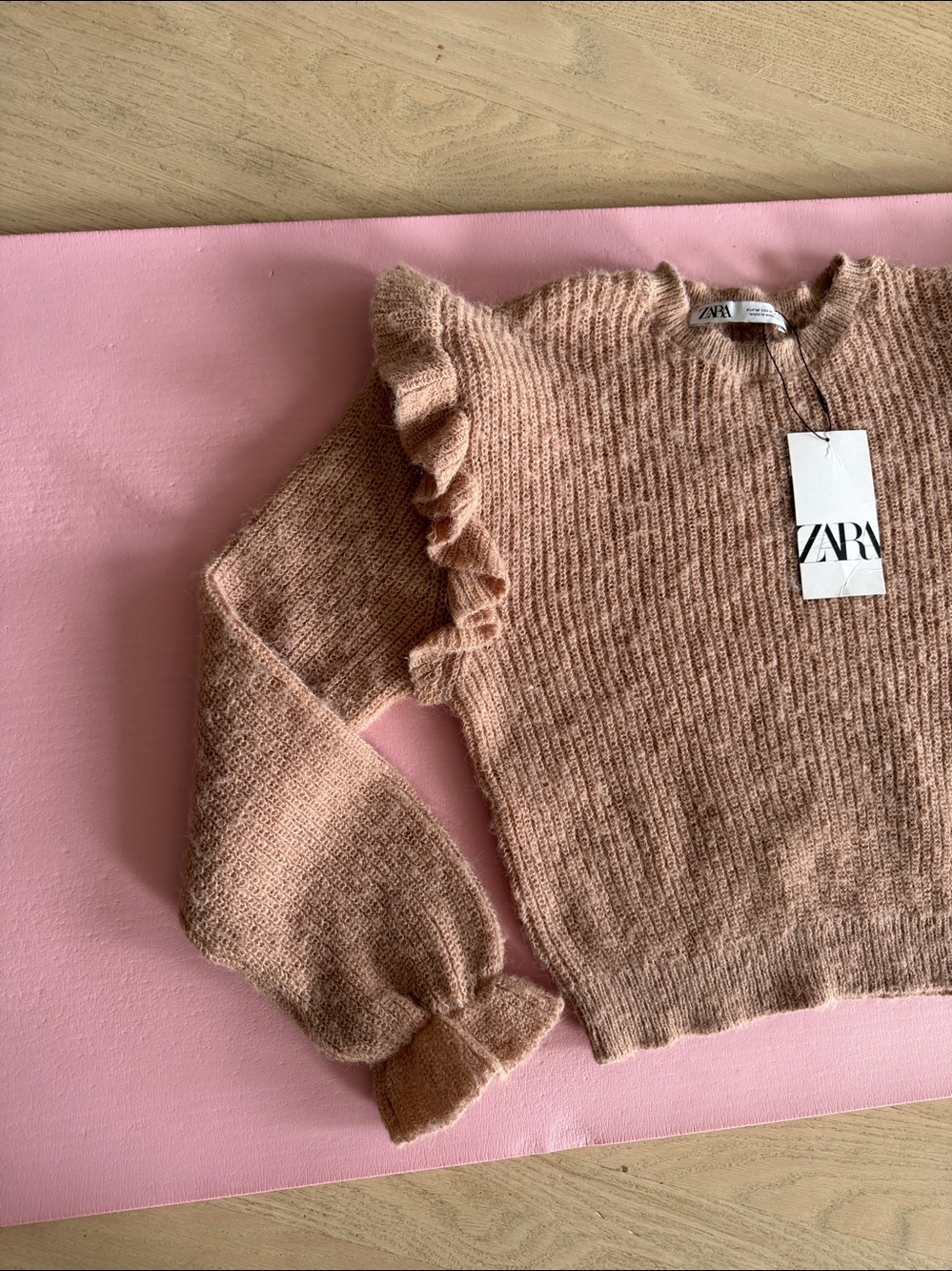 Zara Dusty Pink Ruffle-Trim Ribbed Knit Sweater - Picture 4 of 6